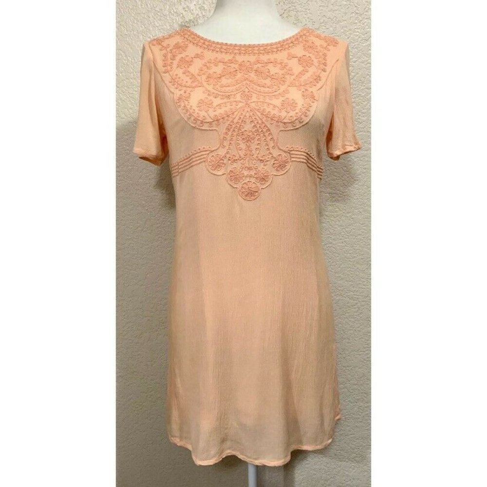 Anthropologie Under Skies Peach Embroidery Shift Dress